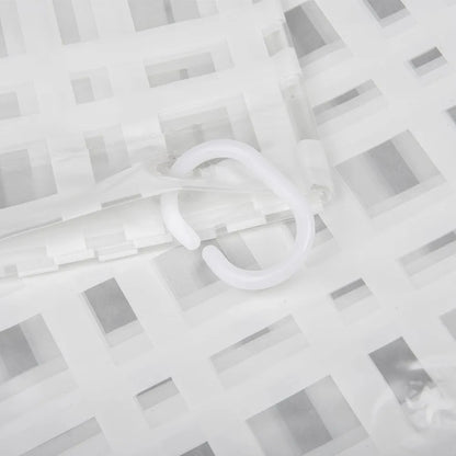 Kuber Industries PVC Shower Checkered Light-Filtering Curtain White with Hooks for Bathroom