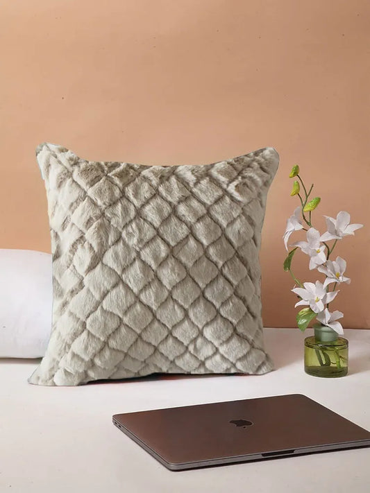 Luxe Home Cushion Cover Duble Side Rabbit Fur Diamond Design Covers Set of 2 Colour Beige