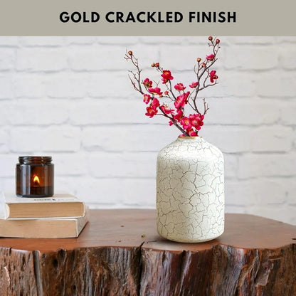 Behoma Metal Flower Vase Off-White Crackled Flowers not Included