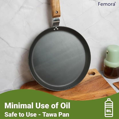 Femora 12 Inchs Iron Flat Tawa With Wooden Handle | Tawa for Roti