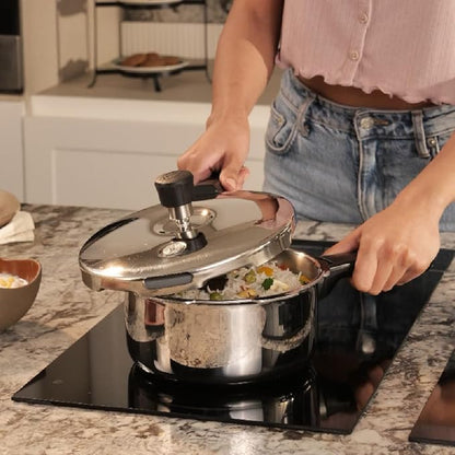 Arttdinox Stellar Stainless Steel Triply 5 Ltrs Mirror Finish Pressure Cooker With Gasket | Rivetless Handle