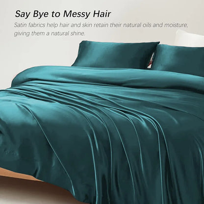 Cloth Fusion Satin Bedsheet for Queen Size Bed Set of 1 & 2 Pillow Covers Peacock Green