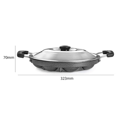 Cello Non-Stick 12 Cavity Appam Patra Kan with Stainless Steel Lid | 2 Side Handle | Appam Maker