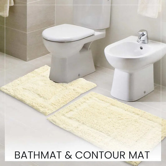 Sashaa World Solid Anti-skid Cotton Bathmat And Contour Set For Bathroom Colour Cream