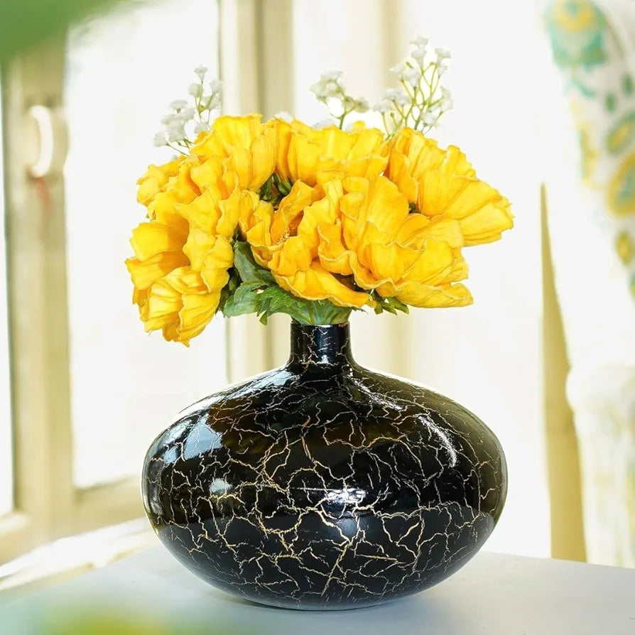 Behoma Metal Flower Vase Crackle Finish Wide Vase Flowers not Included
