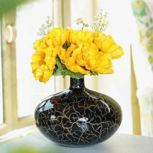 Behoma Metal Flower Vase Crackle Finish Wide Vase Flowers not Included