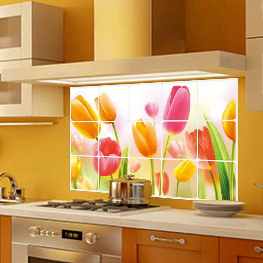 Jaamso Royals Vinyl Removable Peel and Stick Self Adhesive Flowers Wall Sticker for Kitchen Tulip