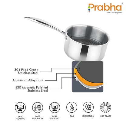 Prabha Tri-Ply Stainless Steel Hexa Cube Sauce Pan Included Lid 16cm 2L Non Stick Coating