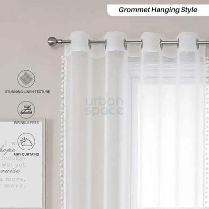 Urban Space Linen Textured Sheer Curtain for Door Living Room Room Darkening, Decorative Curtains with Eyelets, Set of 2 Curtains White Colour