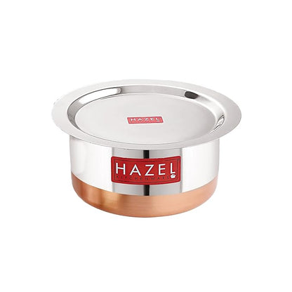 Hazel Steel Copper Bottom Tope with Lid Copper Bottom Vessels for Cooking Copper Bottom
