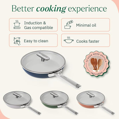 Ember Cookware Arcilla Ceramic Non-stick Egg Pan 20cm | Glass Lid | Stainless Steel Handle | Blue