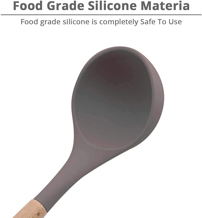Woodtula Silicone Soup Ladle Spatula with Wooden Handle Kitchen Utensil Tools Grey