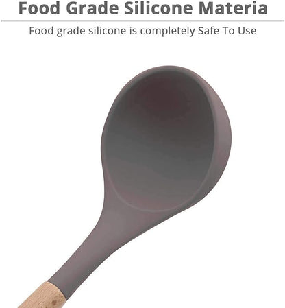 Woodtula Silicone Soup Ladle Spatula with Wooden Handle Kitchen Utensil Tools Grey