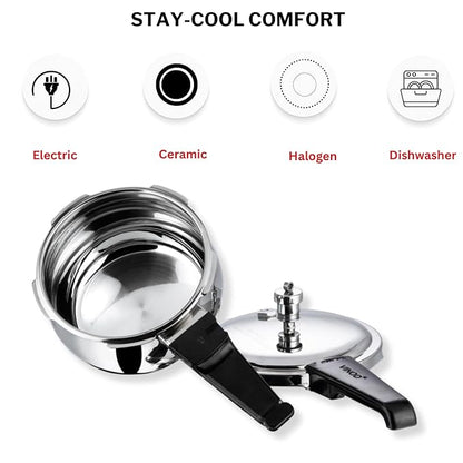 Vinod Splendid Plus Stainless Steel Pressure Cooker Outer Lid 1.5 Litre | SAS Bottom Handi Cooker | Extra Glass Lid