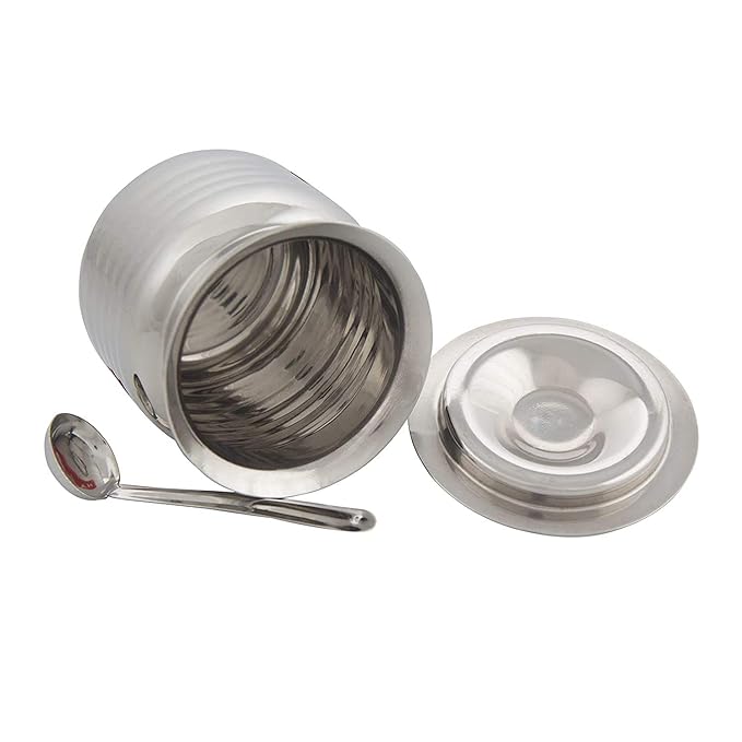 Hazel Ghee Pot with Spoon Stainless Steel Hammered Finish Ghee Container for Kitchen Premium Oil