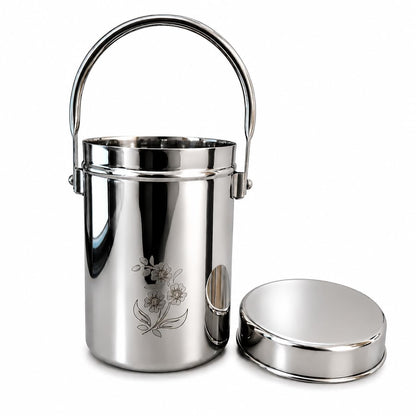 KC Stainless Steel Multipurpose Storage Container, Milk Pot with Airtight Lid, Handle, Floral Engraved - (1 litres)