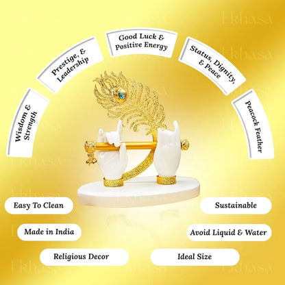 Ekhasa Lord Krishna Hands with Flute Idol White Krishna Hands