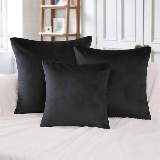 Aerohaven Premium Velvet Reversible Decorative Throw Pillow/Cushion Covers with Invisible Zipper Black Colour (Pack of 2)