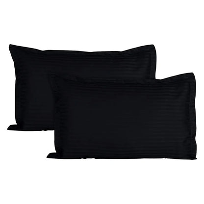 Aerohaven Glorious 210TC Striped Satin Cotton Pillow Cover Set Black Colour