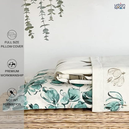 Urban Space Cotton Bedsheet for Double Bed 2 Pillow Cover (Colour Majestic Aqua)