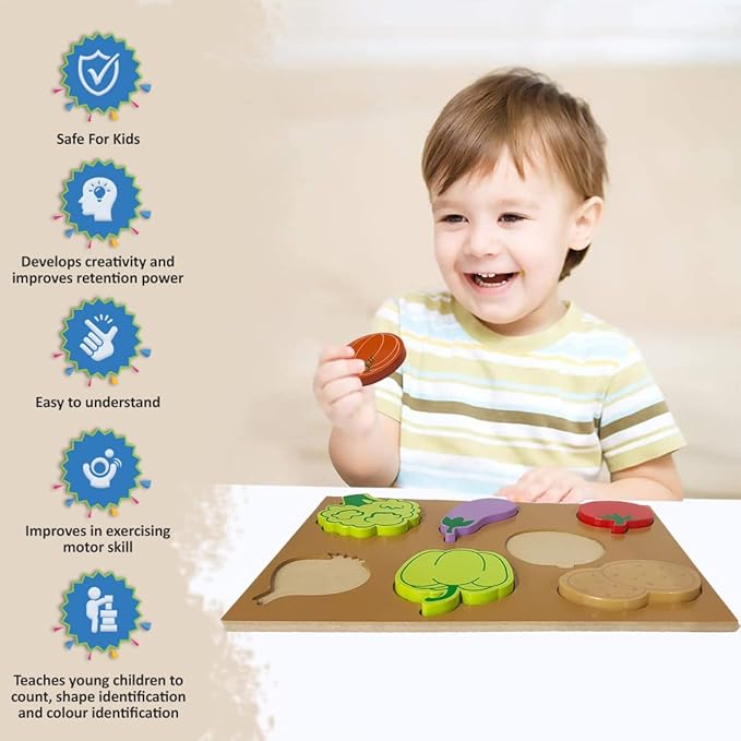 Wembley Wooden Puzzle Board For Nursery And Kg Students Raised Vegetables
