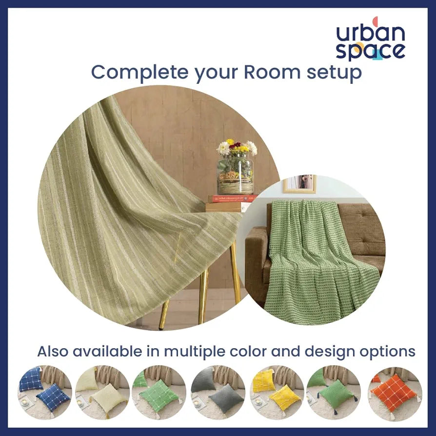 Urban Space Waffle Cotton Cushion Cover Set of 2 Cushion Covers for Sofa, Bedroom, Living Room Waffle Sage Green