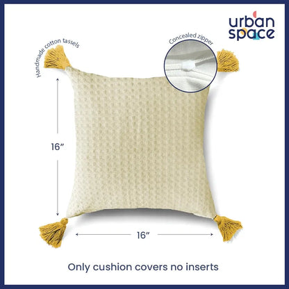 Urban Space Waffle Cotton Cushion Cover Set of 2 Cushion Covers for Sofa, Bedroom, Living Room Waffle Beige