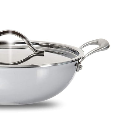 Fackelmann Triply Stainless Steel Kadai with Designer Lid 24 cm 2.50 litres Silver