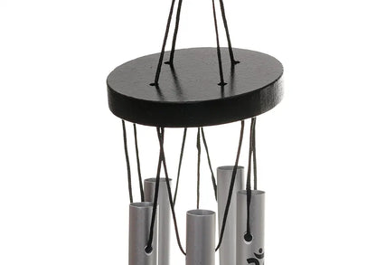 Tej Gifts Feng Shui Metal Wind Chime with Om Printed 5 Pipes for Positive Energy Silver Small