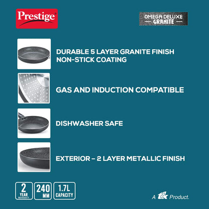 Prestige Omega Deluxe 24cm Granite Fry Pan with glass lid