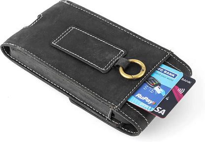 Goatter Unisex Leather Material All 6.5" Inch Pouch For Backcase For iPhone 14 Mobile Black Color