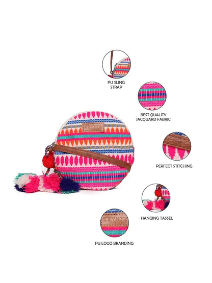 Astrid Round Textured Sling Bag For Girls With Zip Colour Pinkish Purple