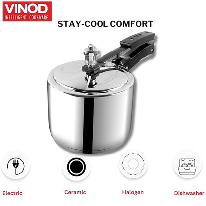 Vinod Stainless Steel Inner Lid Pressure Cooker - 3.5 Litre | Sandwich Bottom Cooker | Induction and Gas Base