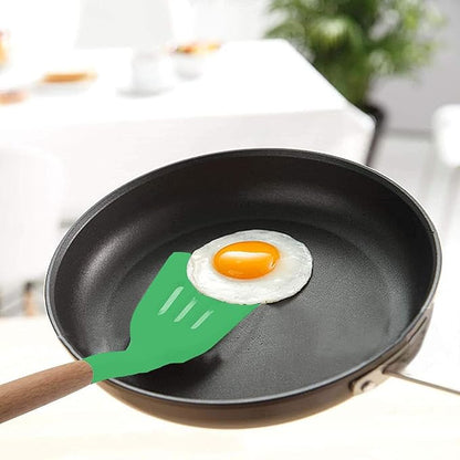 Woodtula Kitchen Silicone Slotted Turner with Wooden Handle Non-Stick Kitchen Utensil Tools Green