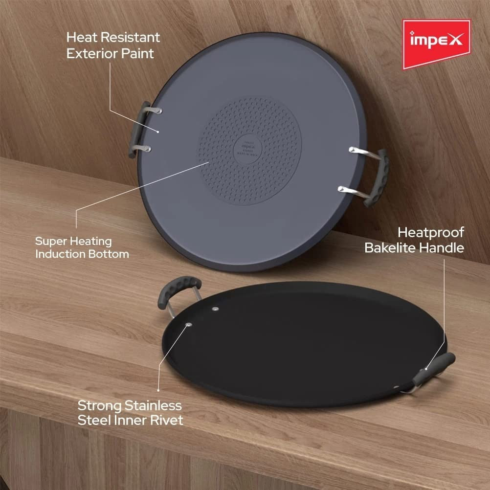 Impex IPT-35 35cm Aluminium Non-Stick Pathiri Tawa Induction Bottom 1 Year Warranty Black