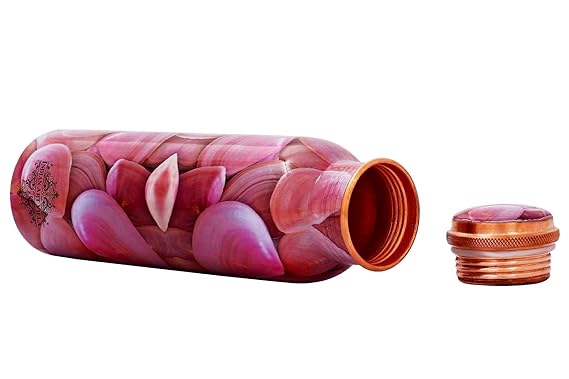 Indian Art Villa Antique Pure Copper Rose Petals Design Water Bottle