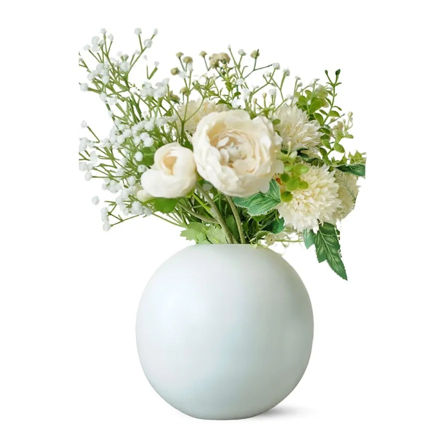 Behoma Metal Ball Flower Vase White Medium Flowers not Included
