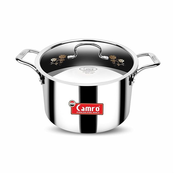 Camro Triply Artisian Serving Pot with Lid 17 No 5.2 Liters Induction Friendly Dishwasher Safe
