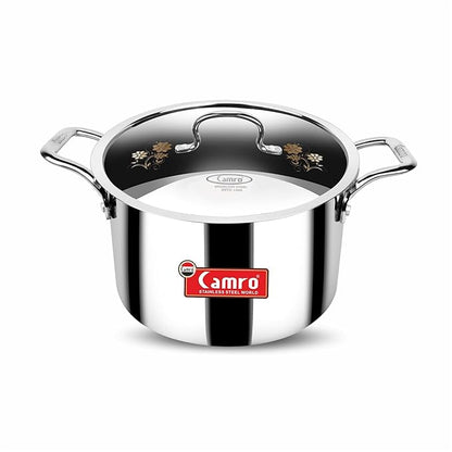 Camro Triply Artisian Serving Pot with Lid 17 No 5.2 Liters Induction Friendly Dishwasher Safe