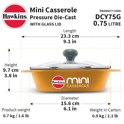 Hawkins 0.75 Litre Mini Casserole with Glass Lid