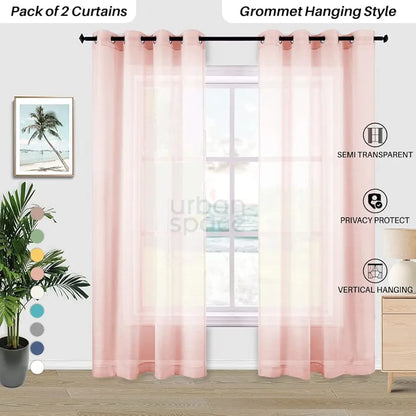 Urban Space Linen Textured Sheer Curtain for Door Room Darkening Curtain with Tieback and Eyelet Hanging Style Set of 2 Decorative Curtains Salmon Pink