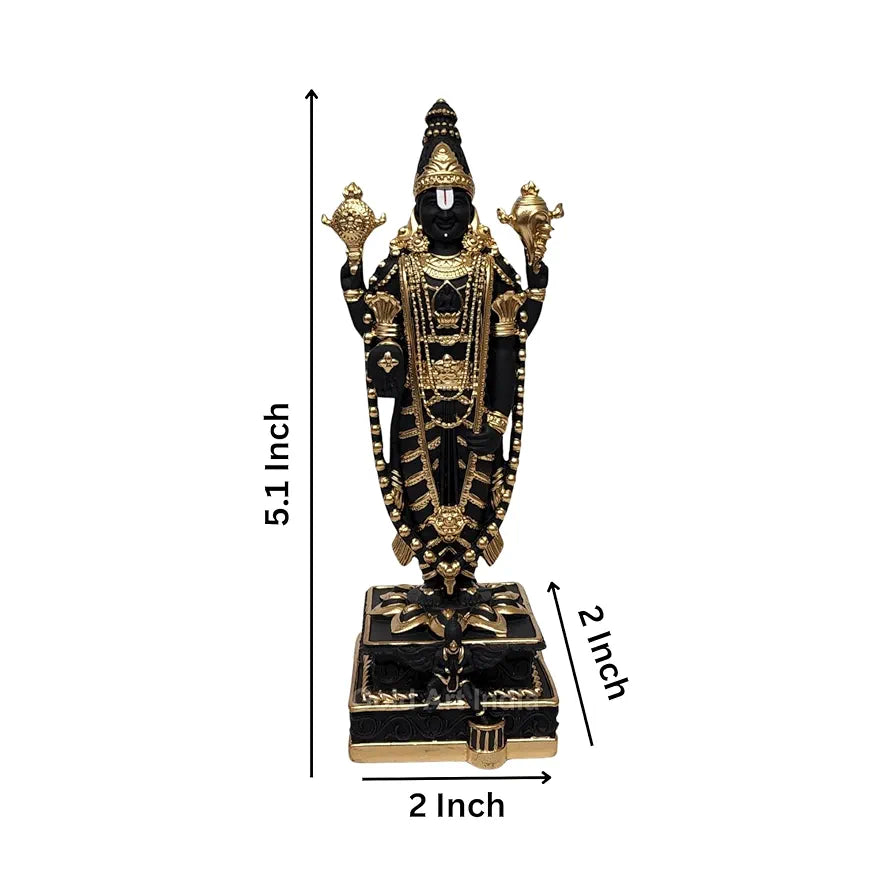 Gold Art India Lord Tirupati Balaji Black Terracotta Idol with Golden Color Work