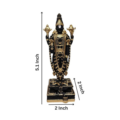 Gold Art India Lord Tirupati Balaji Black Terracotta Idol with Golden Color Work