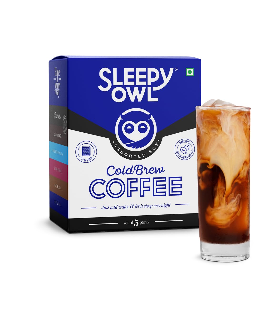 Sleepy Owl Assorted Cold Brew Coffee Bags Set of 5 Packs - 50 gms Each