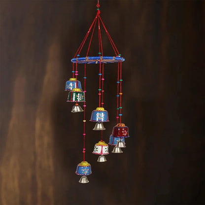 Kuber Industries Handcrafted Wall Hanging Bells with Ring Traditional Rajasthani Hand Painted Bells