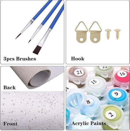 TULIP N TURTLE Panda DIY Acrylic Paint by Number Kit for Adults Beginner Canvas Painting by Number Acrylic Painting. Wall Decoration DIY Painting Kit for Adults