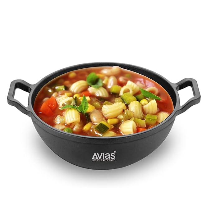 Avias Cast Iron Kadai for Deep Frying 24cm Kadhai Used for Cooking & Stir Fry