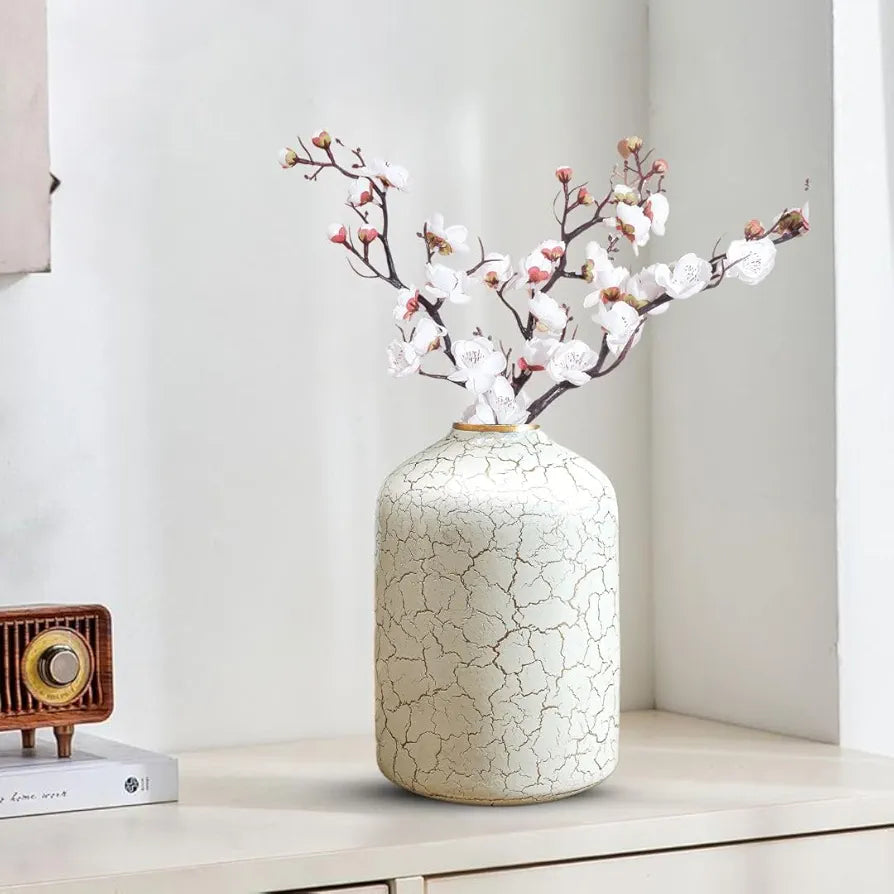 Behoma Metal Flower Vase Off-White Crackled Flowers not Included
