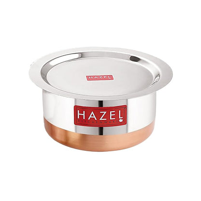 Hazel Steel Copper Bottom Tope with Lid 1500 ml Copper Bottom Vessels for Cooking Copper Bottom