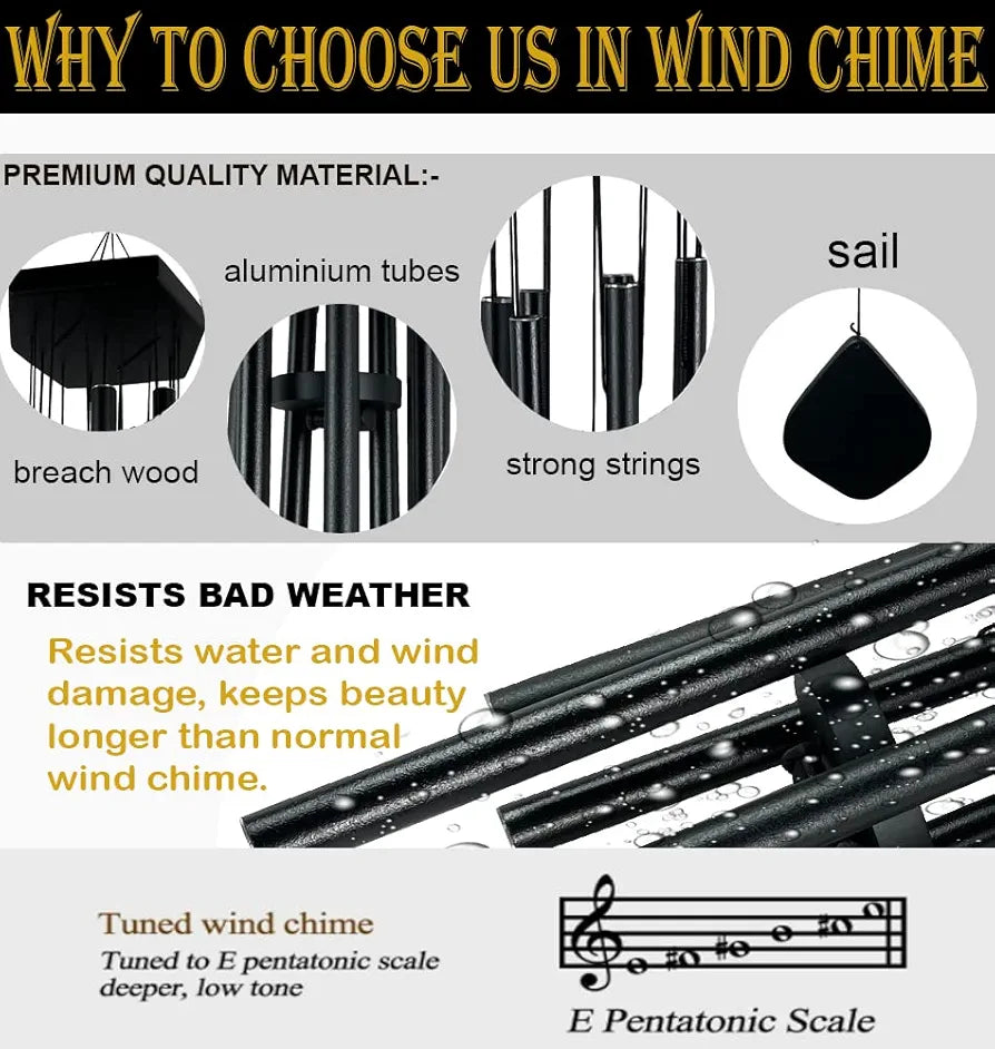 Digant Handcrafted Black 7 Metal Pipes Wind Chime Black